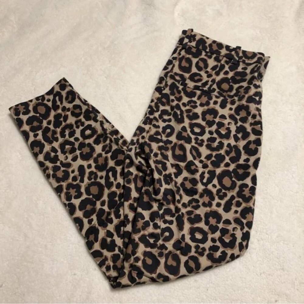 H&M Pants Leopard Print High Waist Tapered Ankle Side Zip Size 2 Good Condition